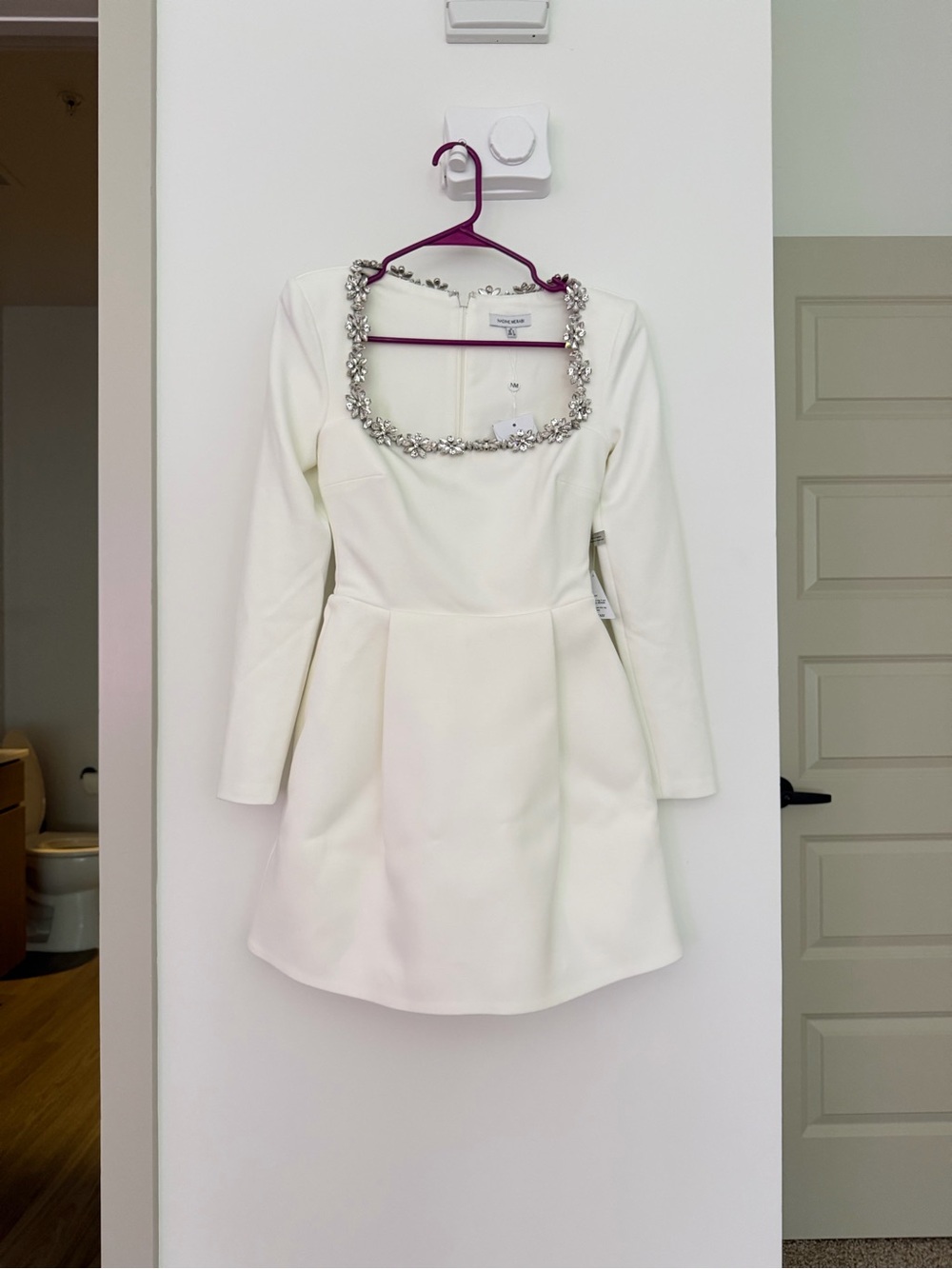 NADINE MERABI KIMBERLY Embellished Square-Neck White Dress